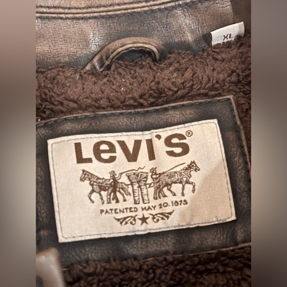 Levi's Faux Leather Motorcycle Jacket Zippered Snap Button Brown Sz XL Excellent - Picture 4 of 7